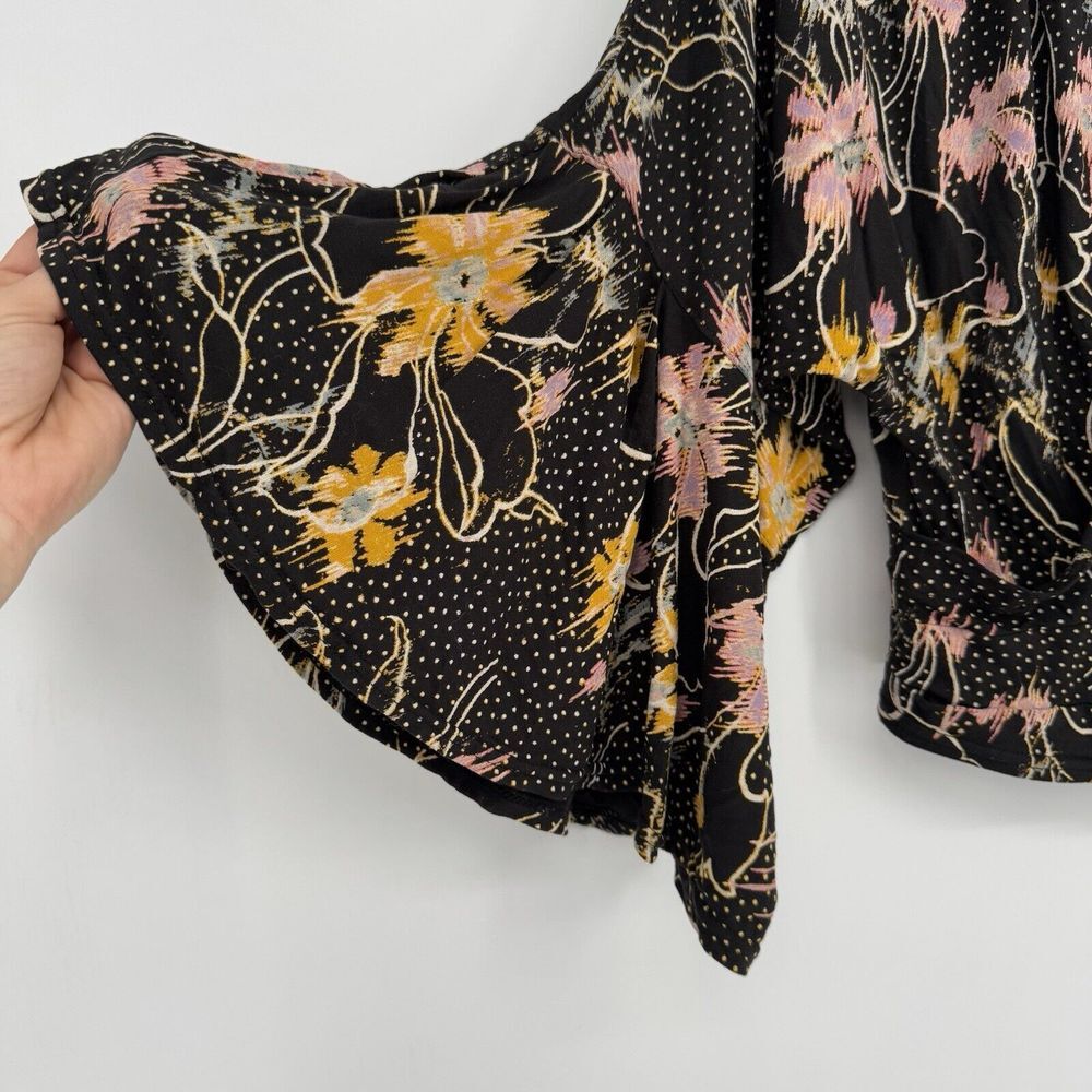 Free People Boho‎ Floral Peasant Blouse Last Time Women's Size XS Keyhole Top - Picture 3 of 8